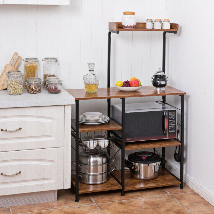 4-tier Kitchen Baker's Rack with Basket and 5 Hooks