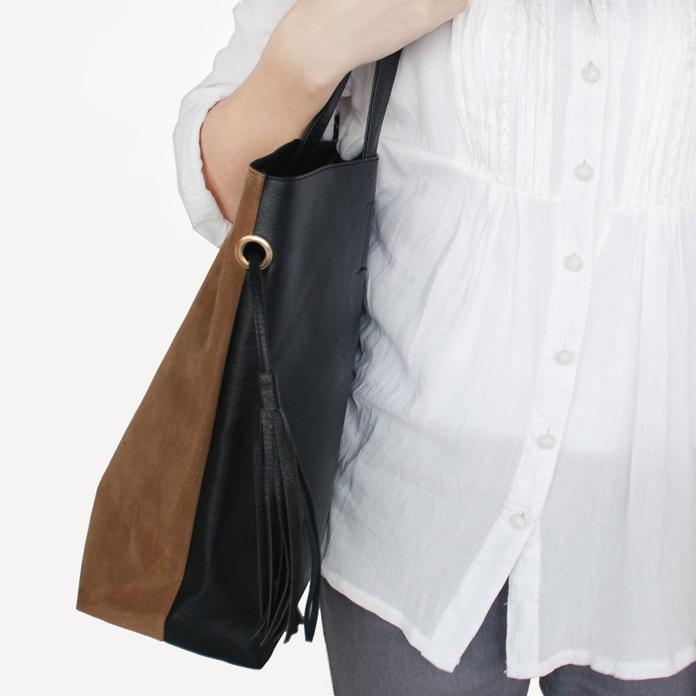 Stylish Black & Brown Double Leatherette Bag