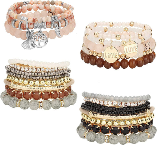 4 Sets Stackable Beaded Bracelets for Women