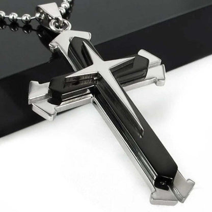 Mens Steel Cross Pendant Necklace