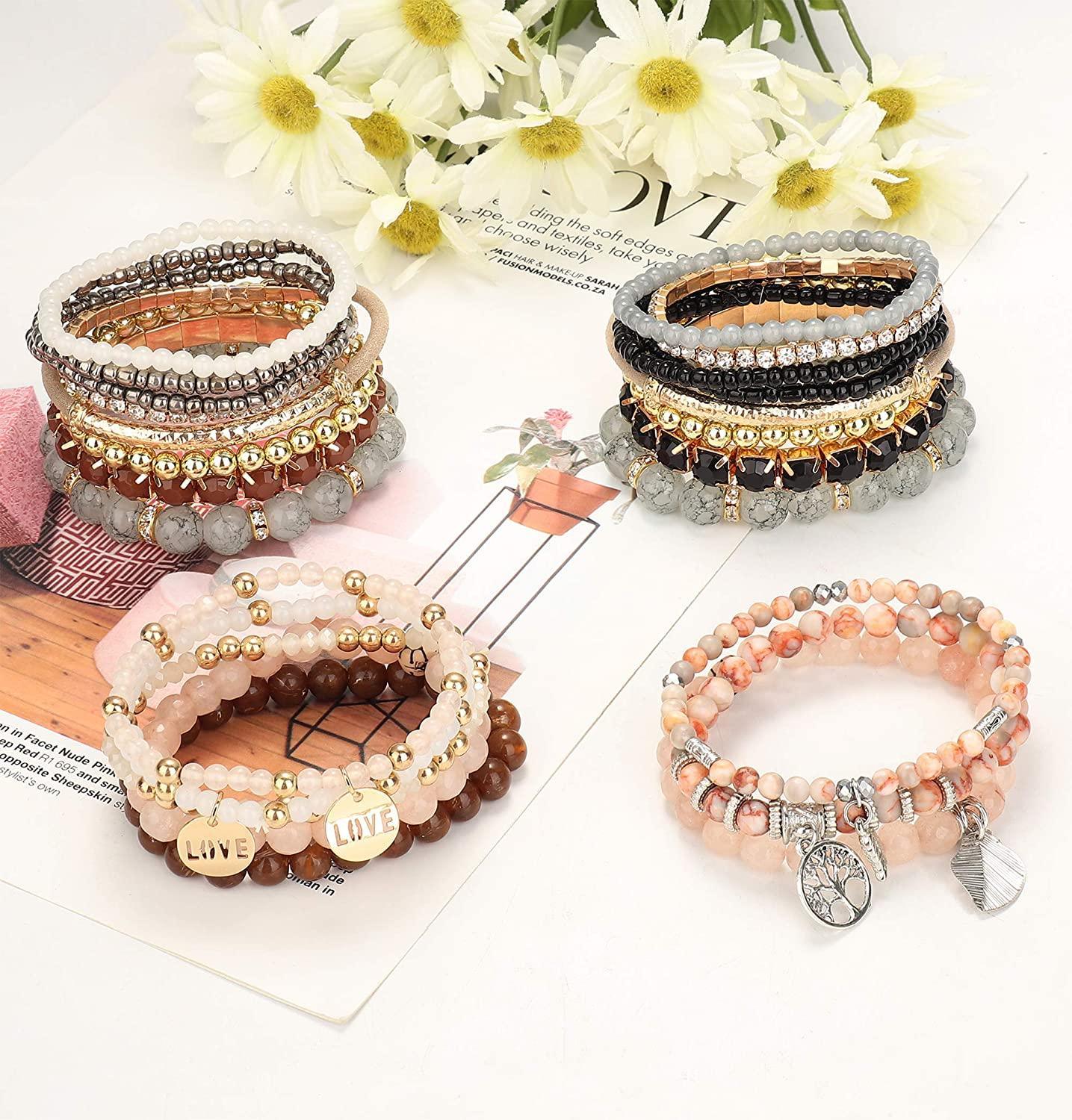 4 Sets Stackable Beaded Bracelets for Women