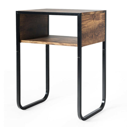 Industrial Side Table with Anti-Rust Steel Open Storage