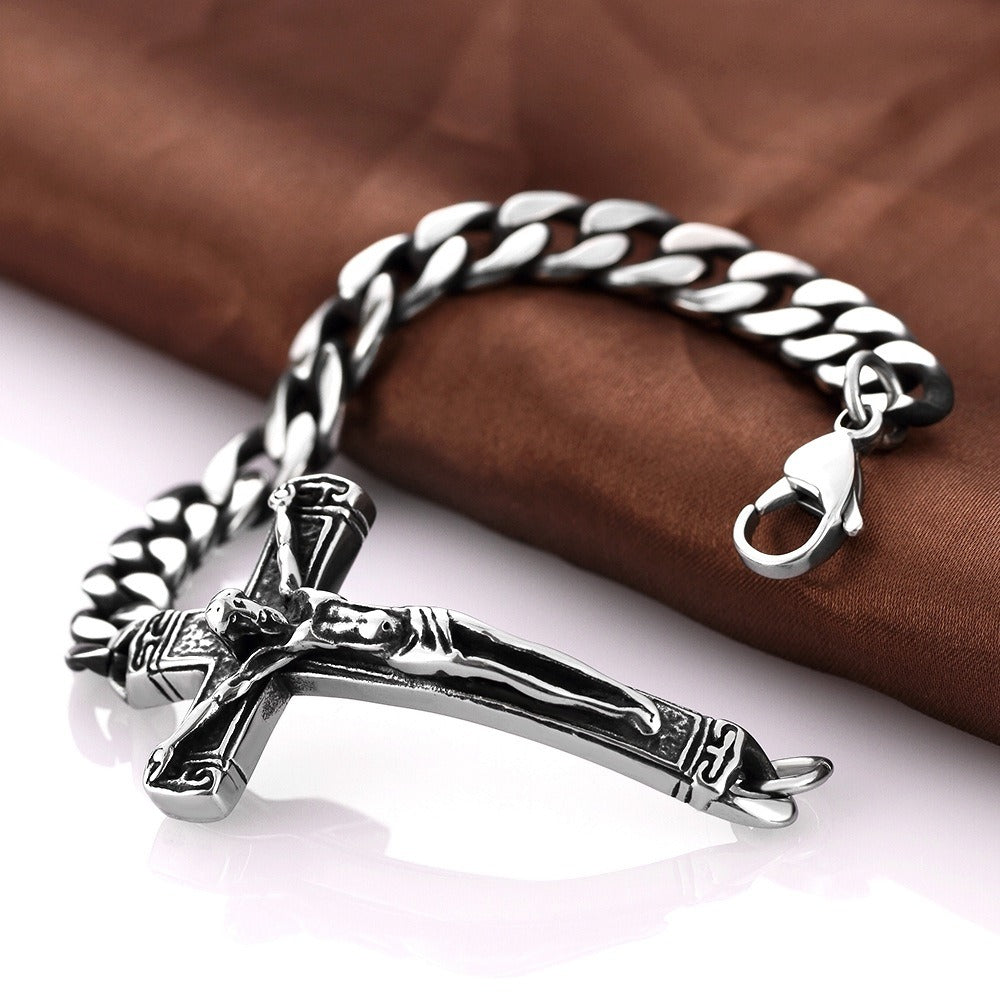 Classic Plated  Silver Color Religious Jesus Cross Bracelet
