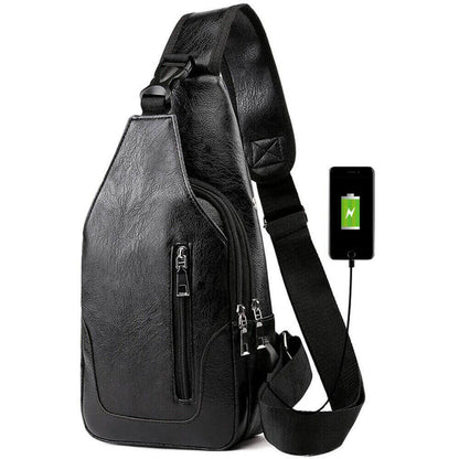 Men Chest Bag PU Leather Sling Fanny Pack