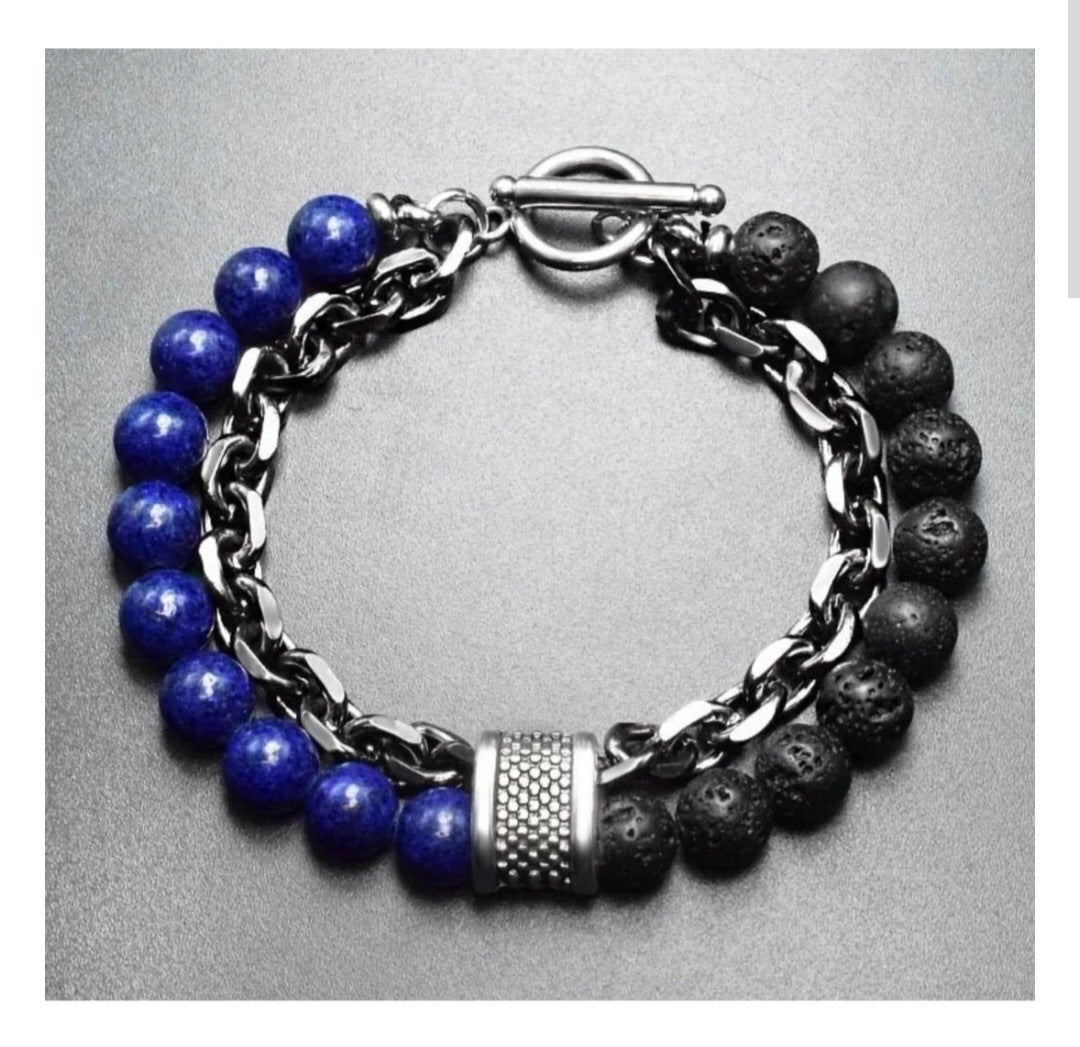 Men's Sodalite and Onyx Chain Bracelet