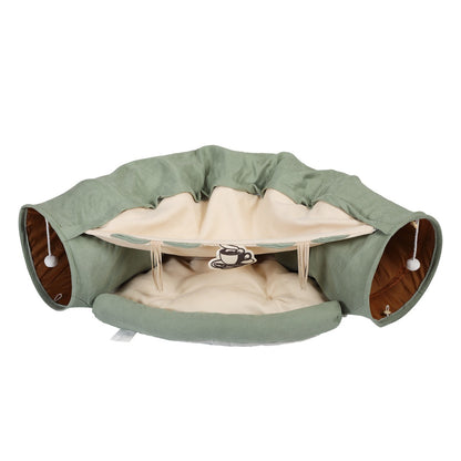 Cat's Telescopic Tunnel Cushioned Bed