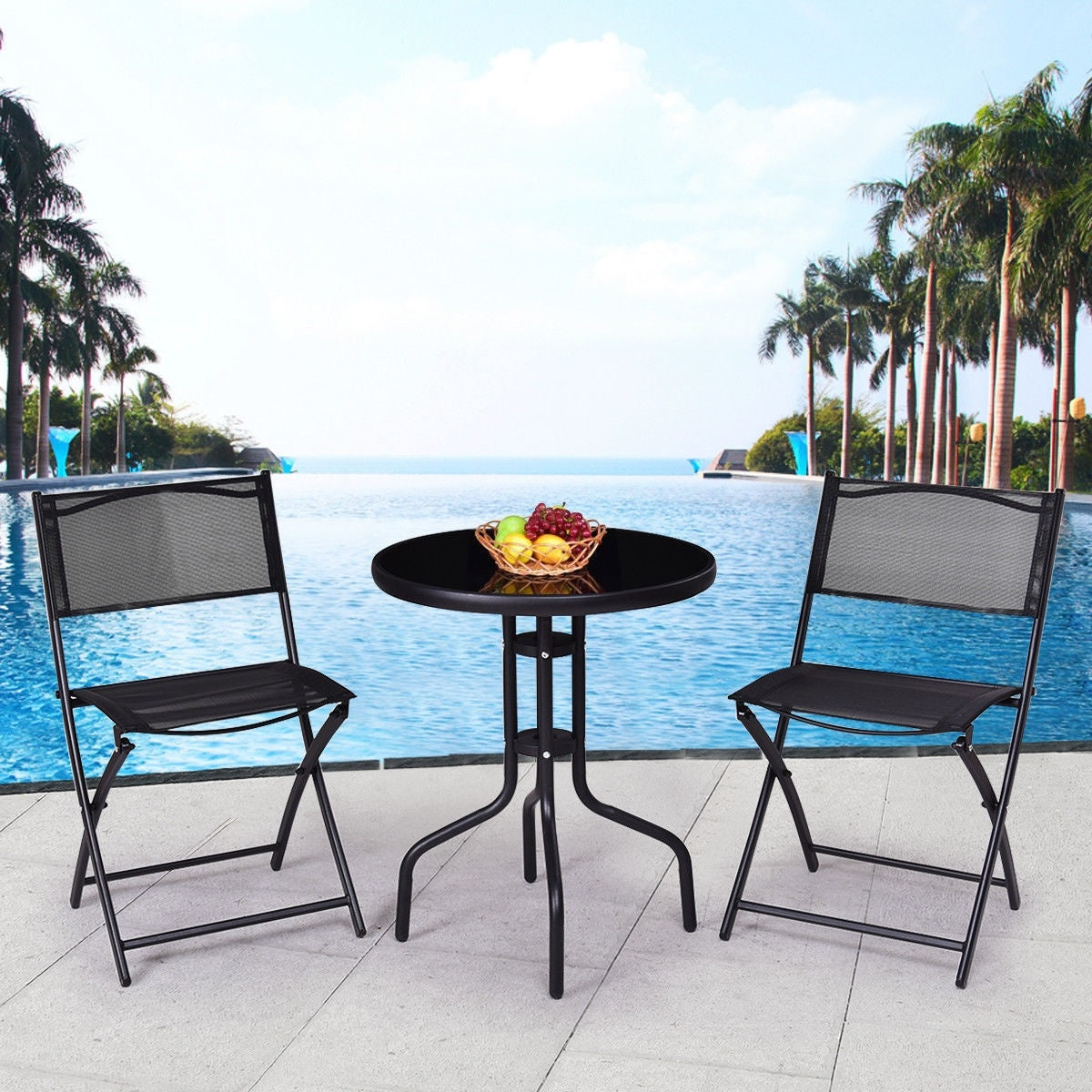 3 Pieces Folding Bistro Table Chairs Set