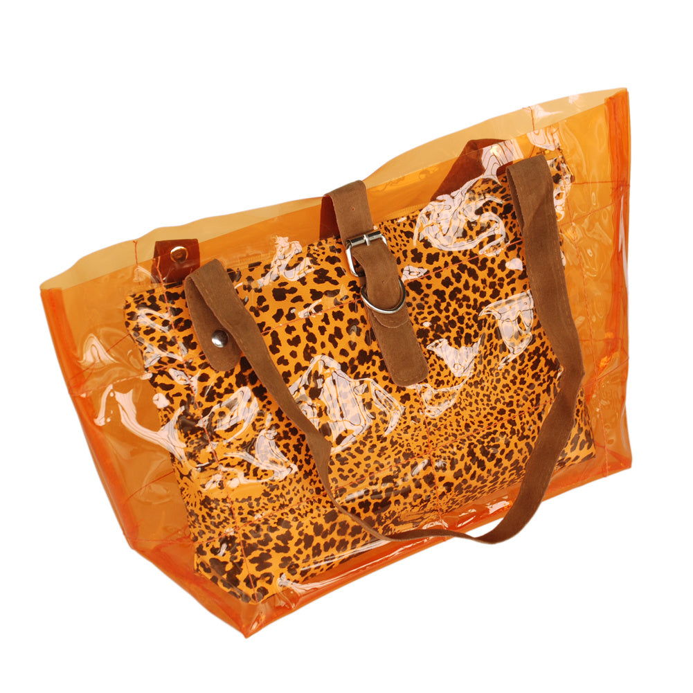 Leopard Double Handle Leatherette Satchel Bag