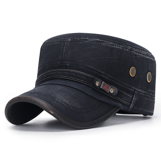 Flat-top Leather-trimmed Vintage Cotton Hat