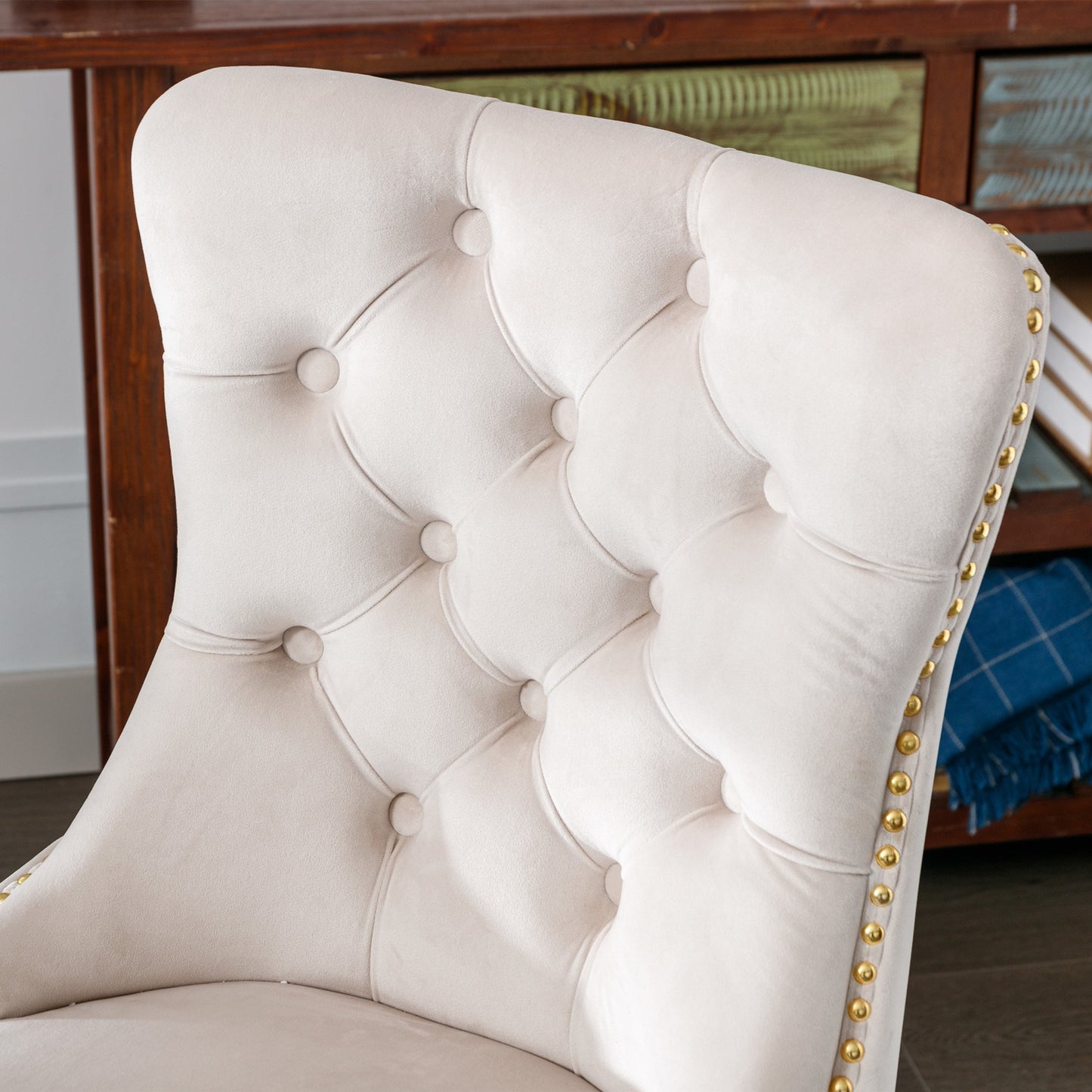 Velvet Upholstered Tufted Button Home Office Chair