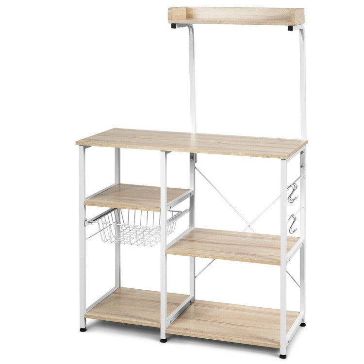 4-tier Kitchen Baker's Rack with Basket and 5 Hooks