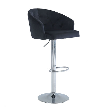 Velvet button bar stool with backrest and footrest