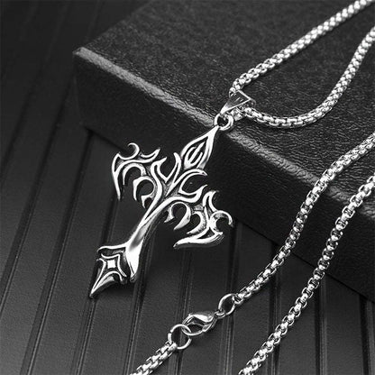 Flaming Gothic Style Cross Necklace