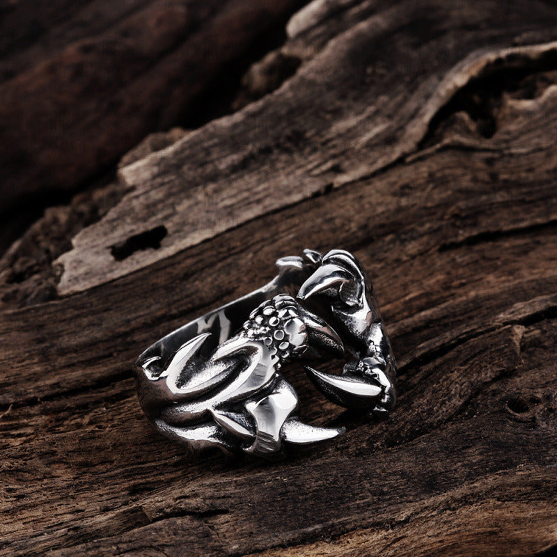 Retro Dragon Claw Stainless Steel Mens Rings