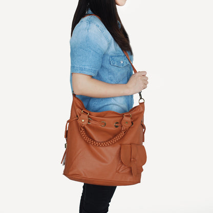 Tan Leatherette Satchel Handbag