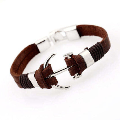 Mens Trendy Leather Bracelet with Anchor Design