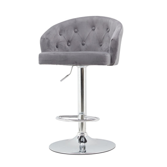 Velvet button bar stool with backrest and footrest