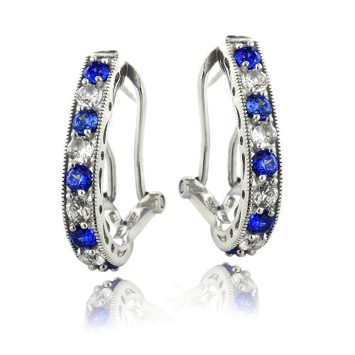 Blue & White Sapphire Oval Clutchless Earrings