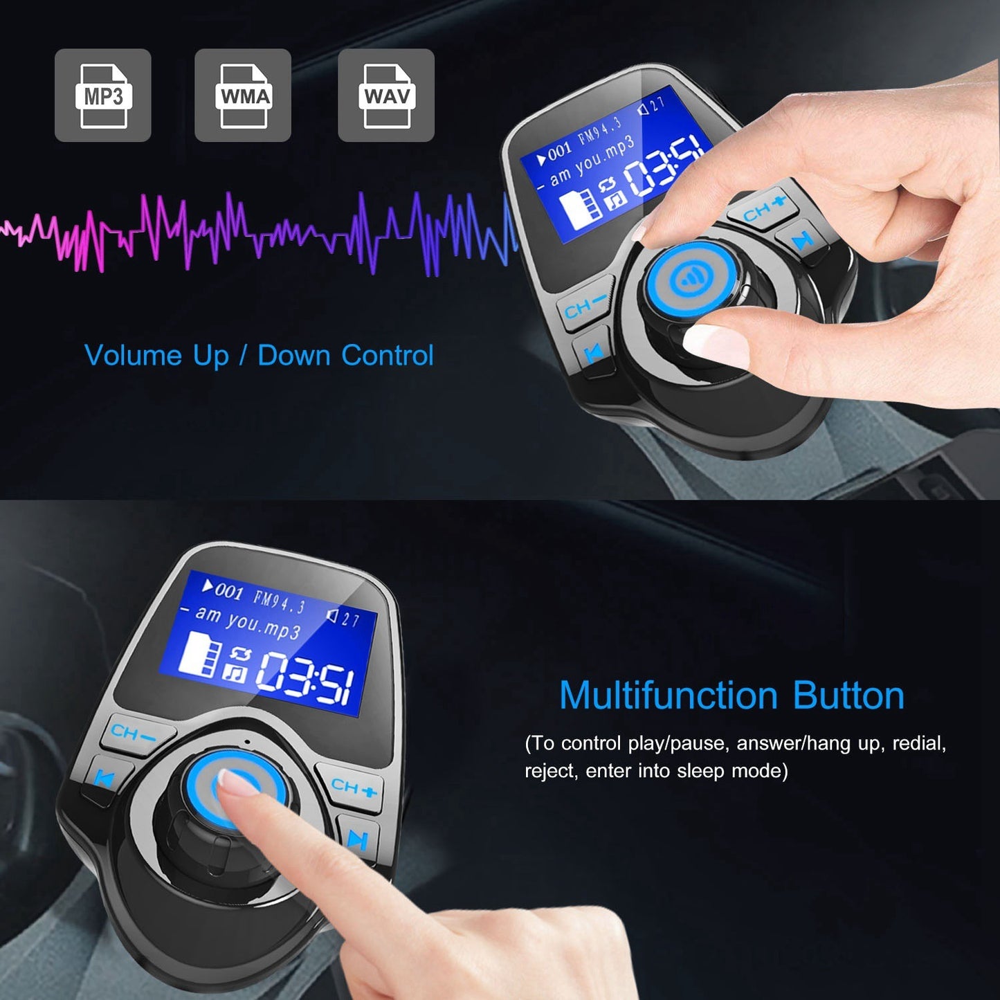 Car Wireless FM Transmitter Fast USB Charger