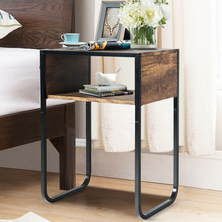 Industrial Side Table with Anti-Rust Steel Open Storage