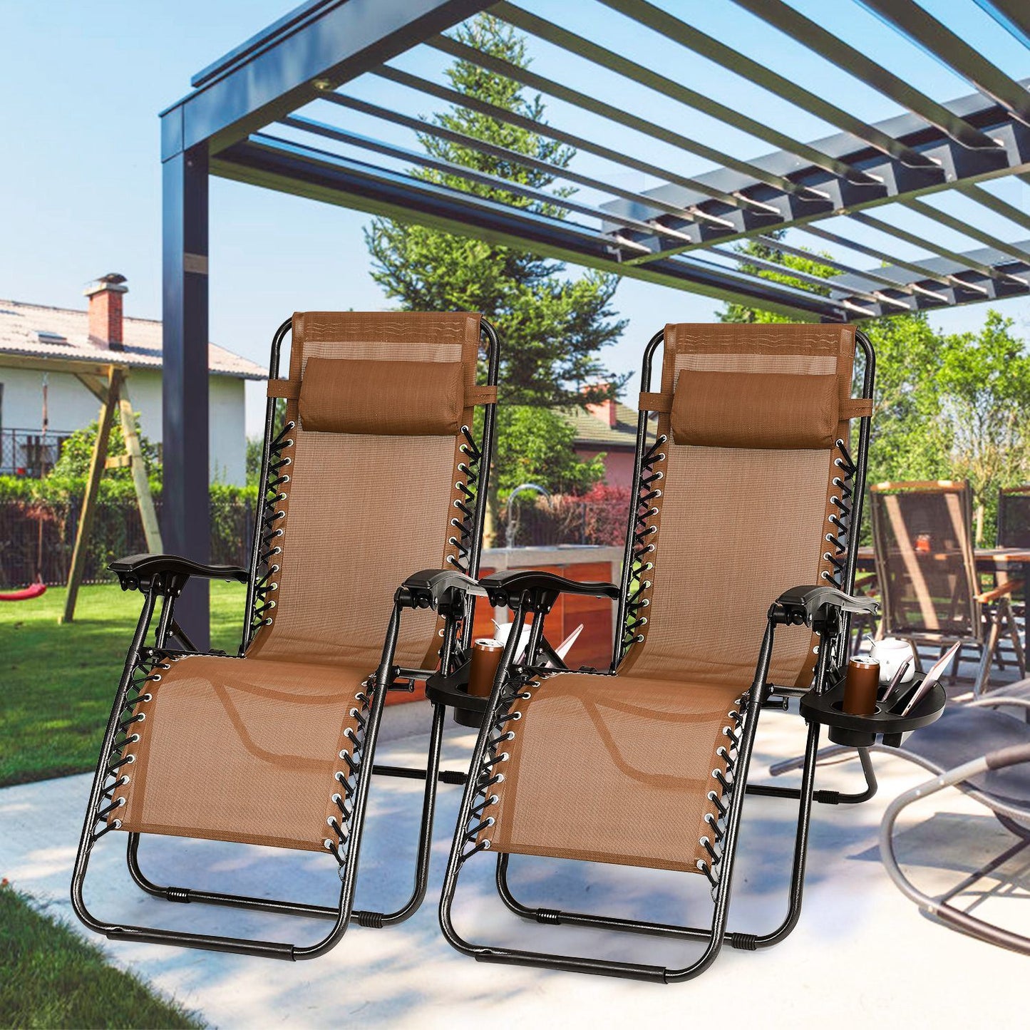 2Packs Zero Gravity Lounge Chair with Dual Side Tray