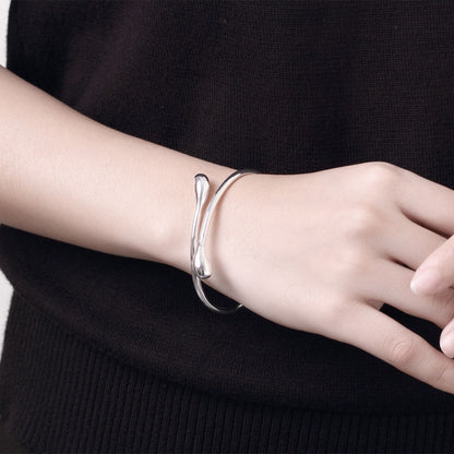 Plated Silver Simple Smooth Water Drop Bangle