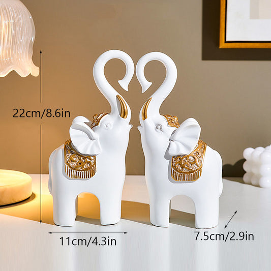 Resin Couple Elephant Figurines for Home Office
