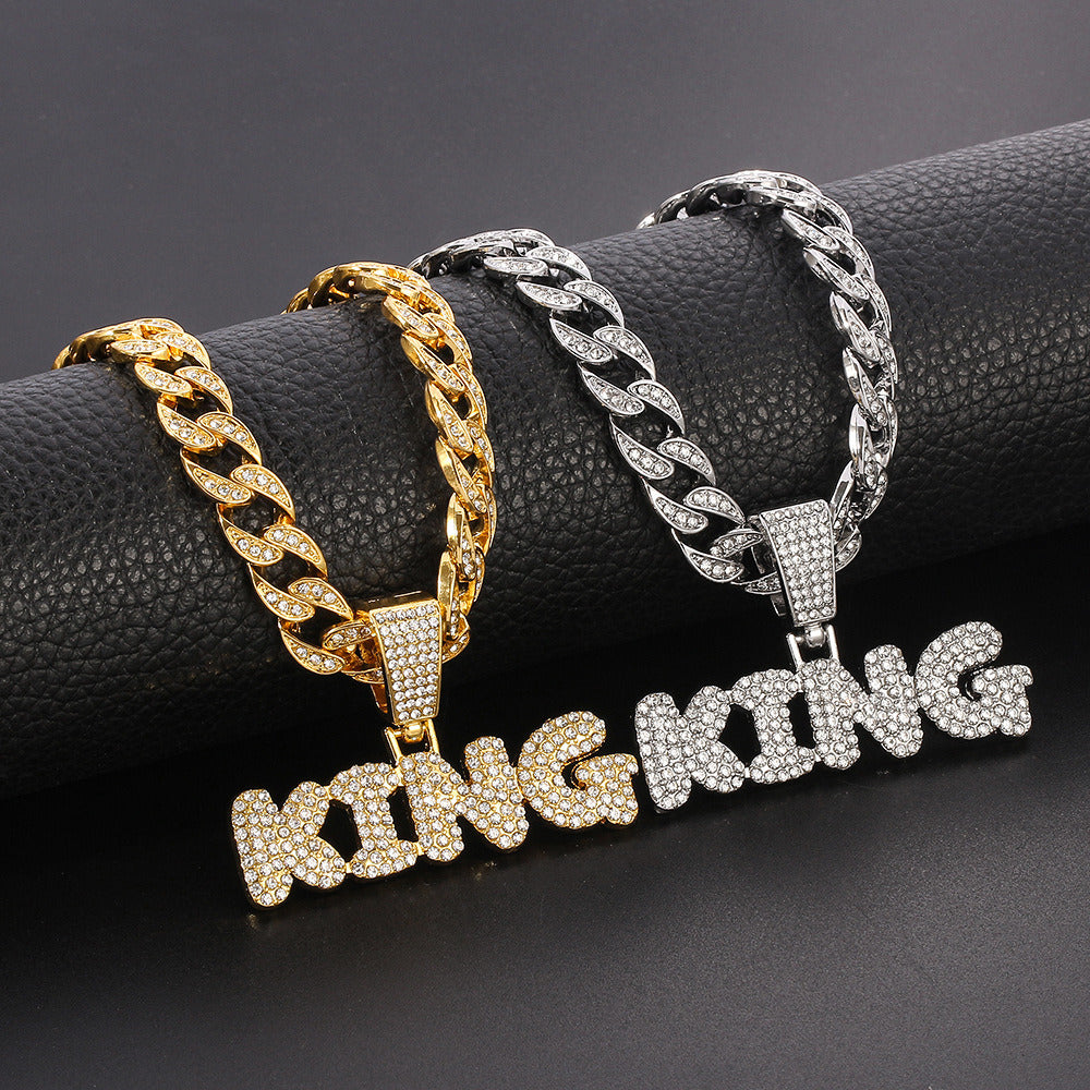 Hip Hop Diamond King Letter Pendant Necklace