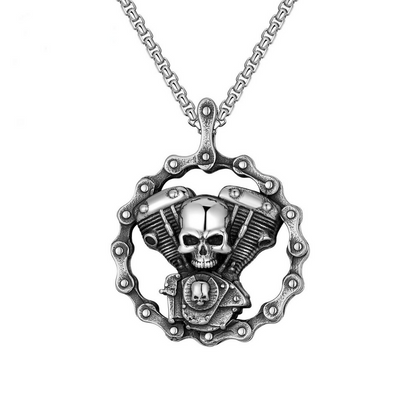 Biker Chain Skull Pendant Necklace