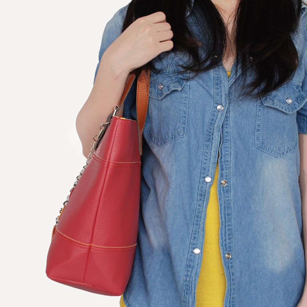 Fashion Double Handle Leatherette Satchel Bag
