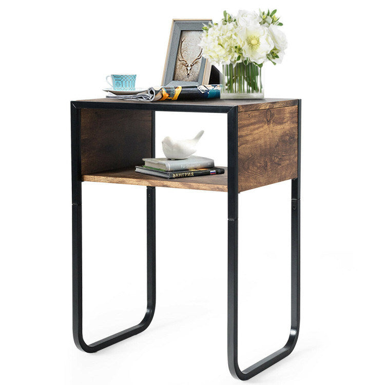 Industrial Side Table with Anti-Rust Steel Open Storage