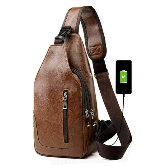 Men Chest Bag PU Leather Sling Fanny Pack