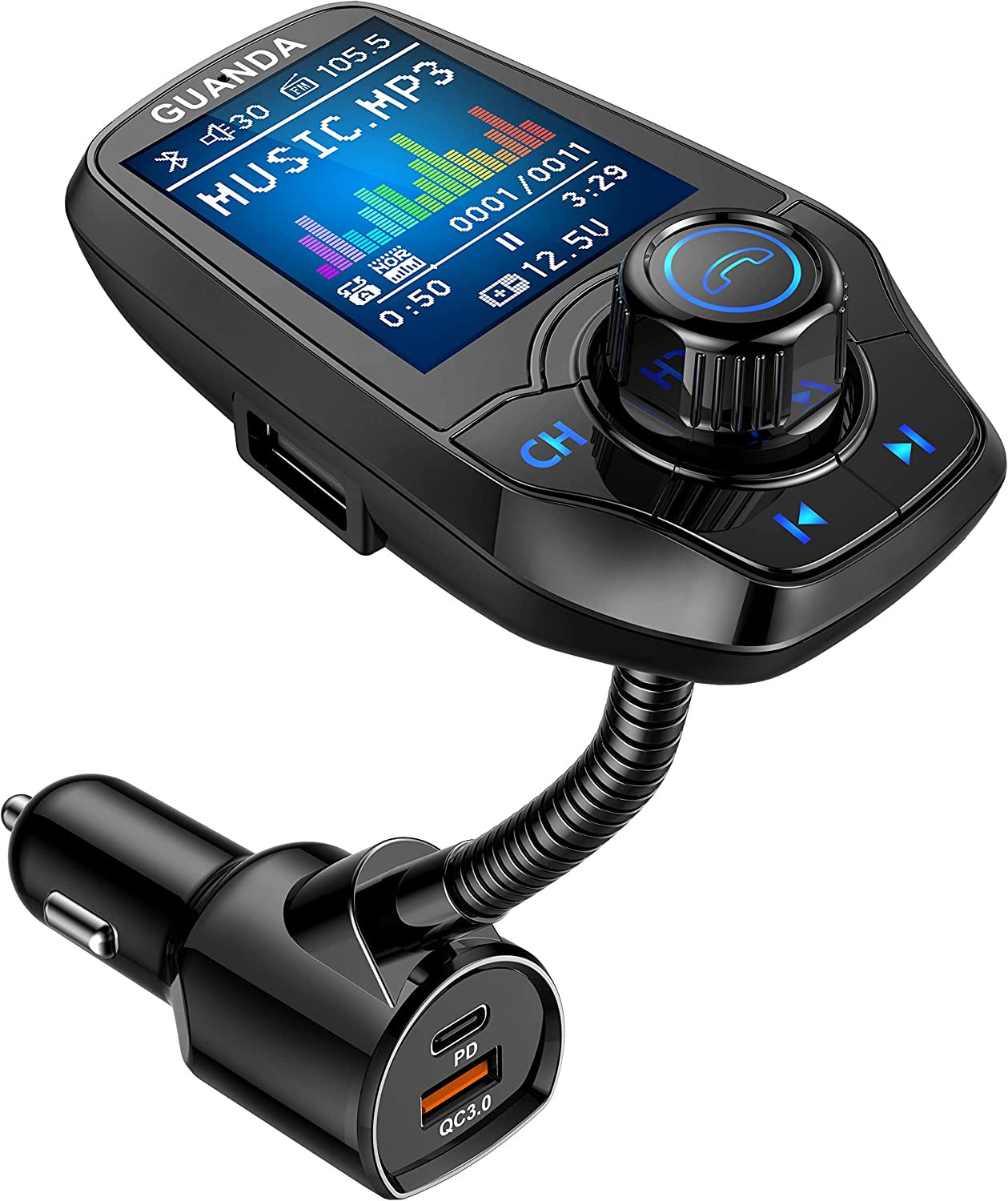 Bluetooth FM Transmitter in-Car Wireless Radio Adapter