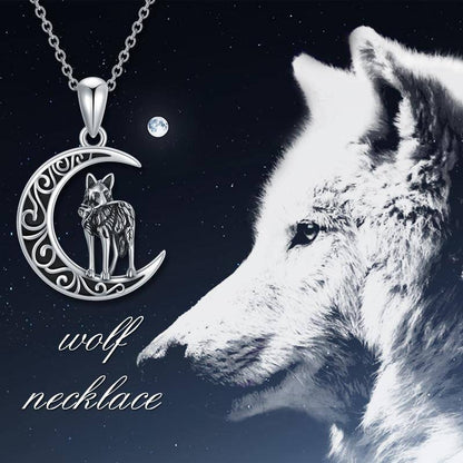 925 Sterling Silver Wolf Moon Pendant Necklace