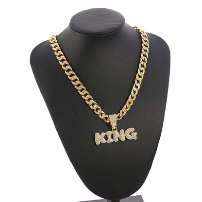 Hip Hop Diamond King Letter Pendant Necklace