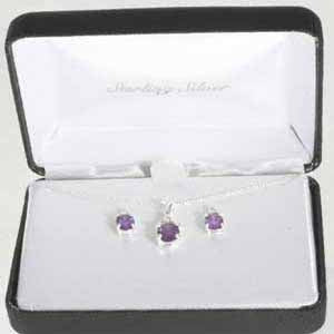 Amethyst CZ Pendant & Stud Earring Jewelry Set