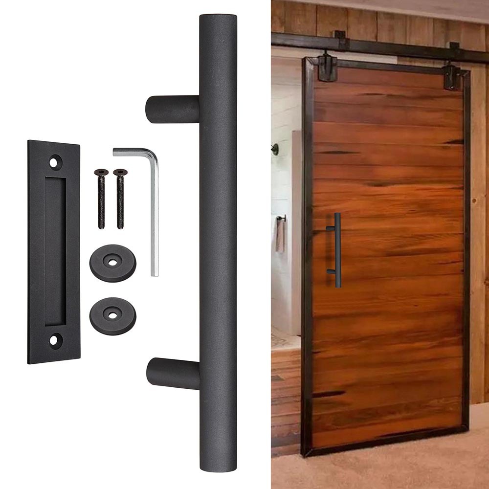 12 Steel Barn Door Handle Set/Black