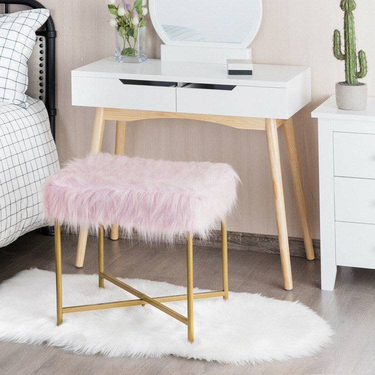 Luxurious Faux Fur Covered Footrest Stool