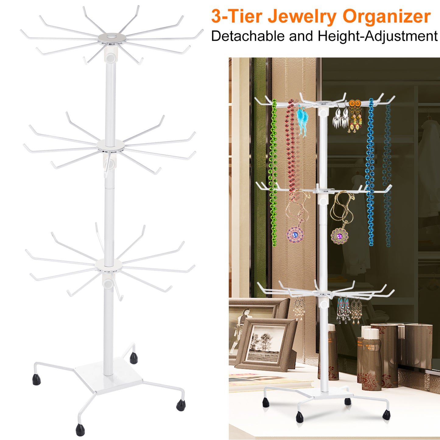 3-Tier Metal Jewelry Rack 30-Hook Necklaces