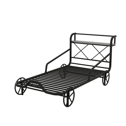 Twin Size Metal Car Bed with Four Wheels