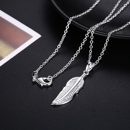 Plated Silver Feather Pendant Necklace