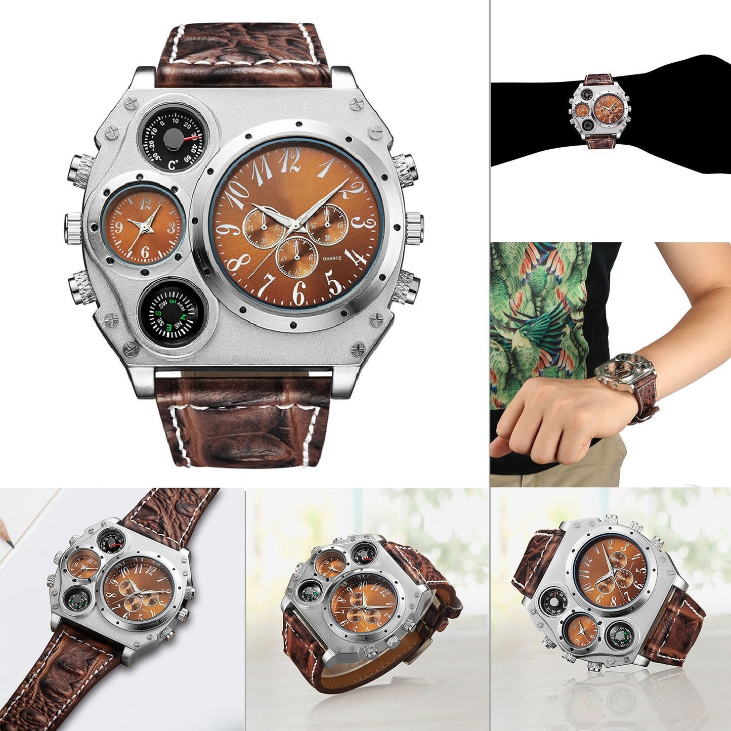 Men's Quartz Watch Decorative Dial PU Leather Strap