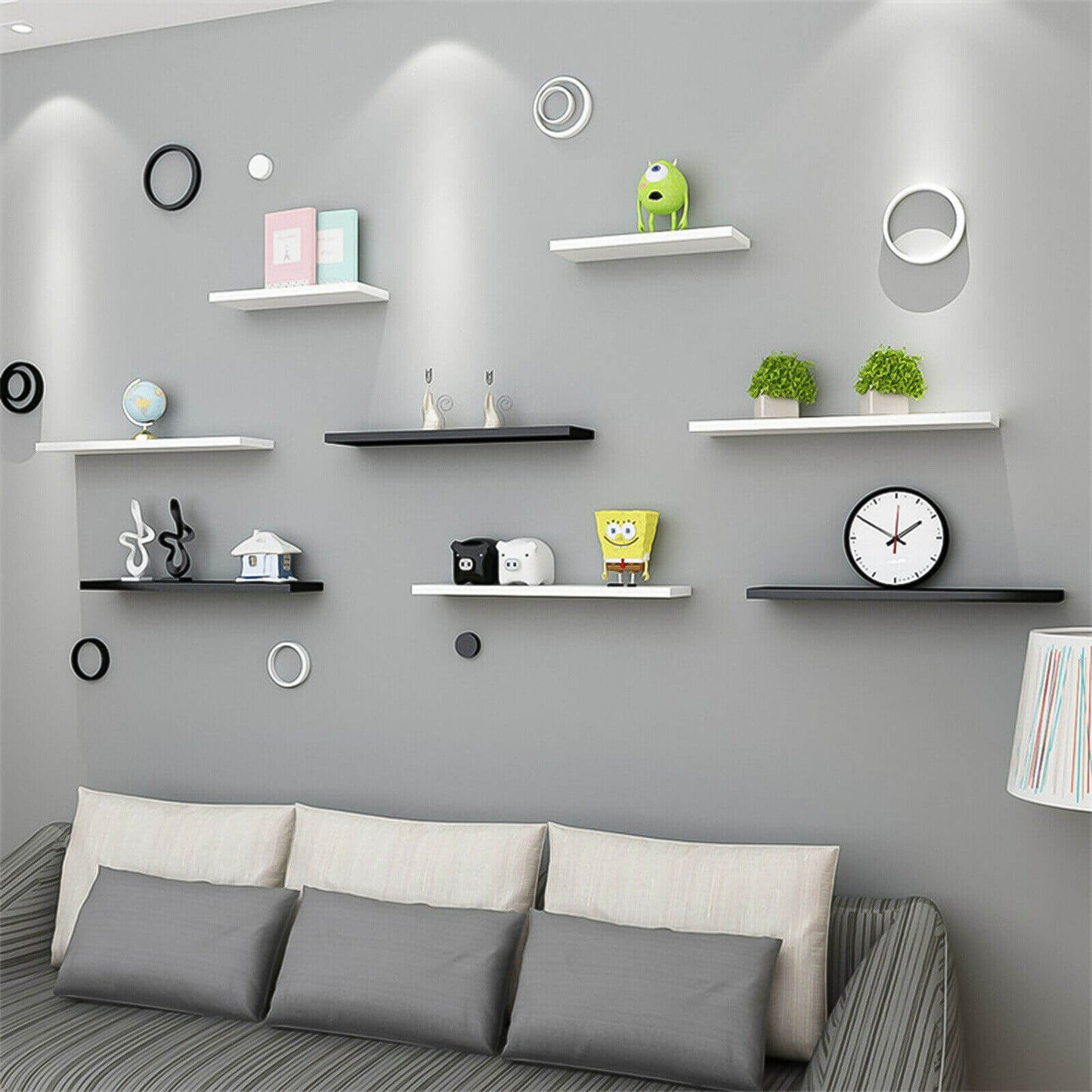 4pcs White Floating Wood Wall Shelves