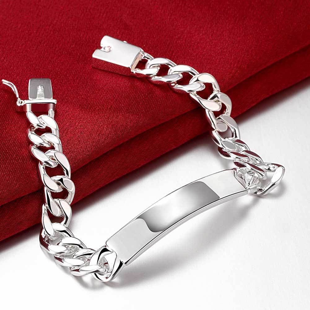 Mens Bracelet Plated Silver 8mm Link Chain Bracelet