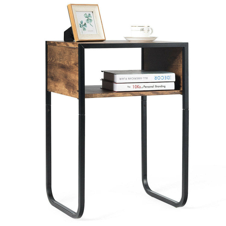 Industrial Side Table with Anti-Rust Steel Open Storage