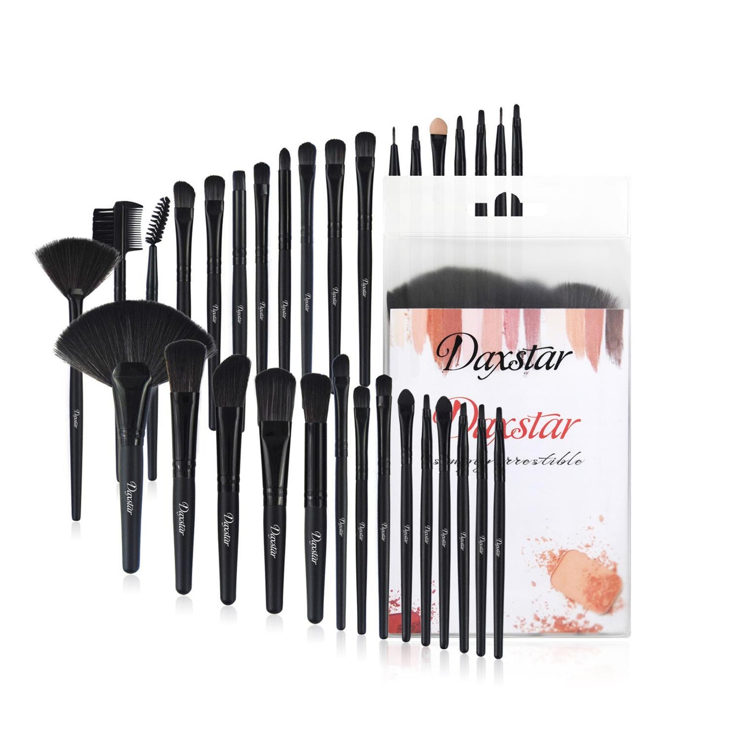 A set of 32 black makeup brushes