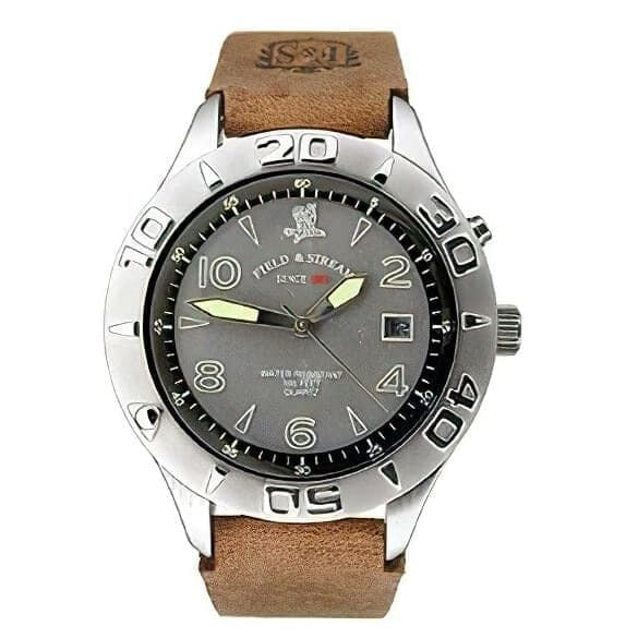 Field & Stream Men's Grey Dial Brown Leather Band Watch