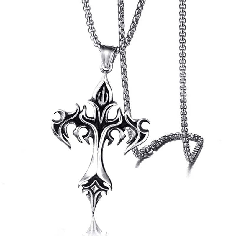Flaming Gothic Style Cross Necklace