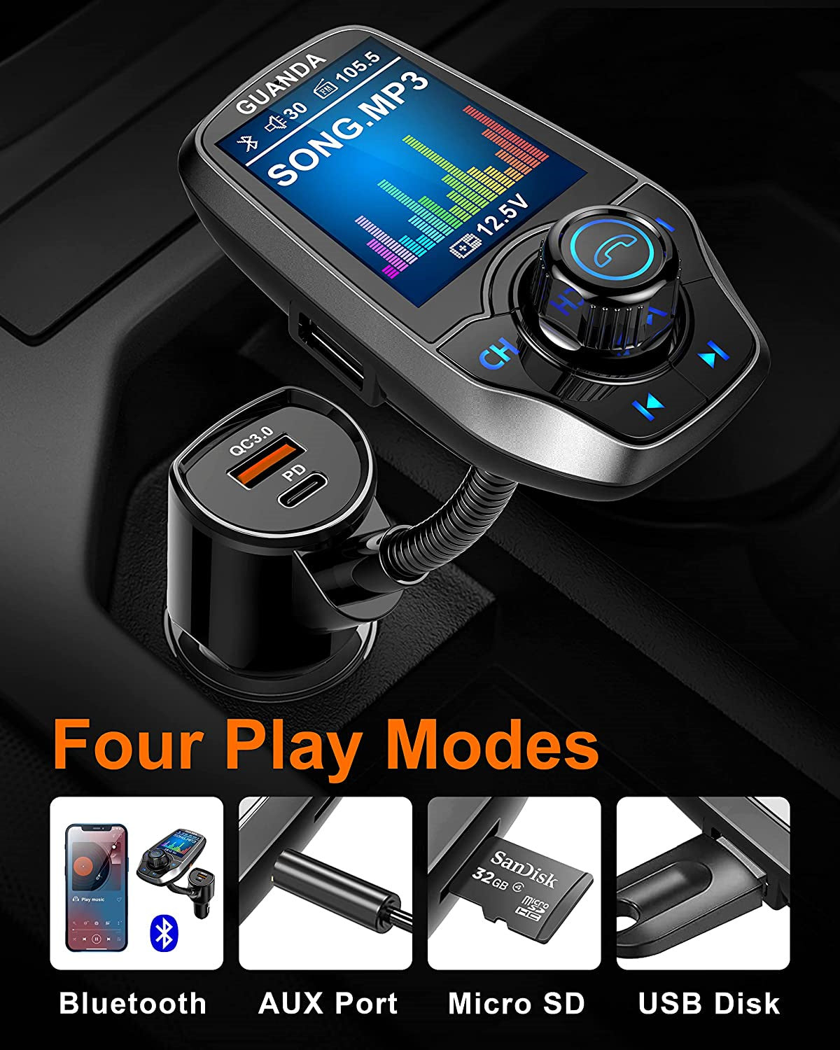 Bluetooth FM Transmitter in-Car Wireless Radio Adapter