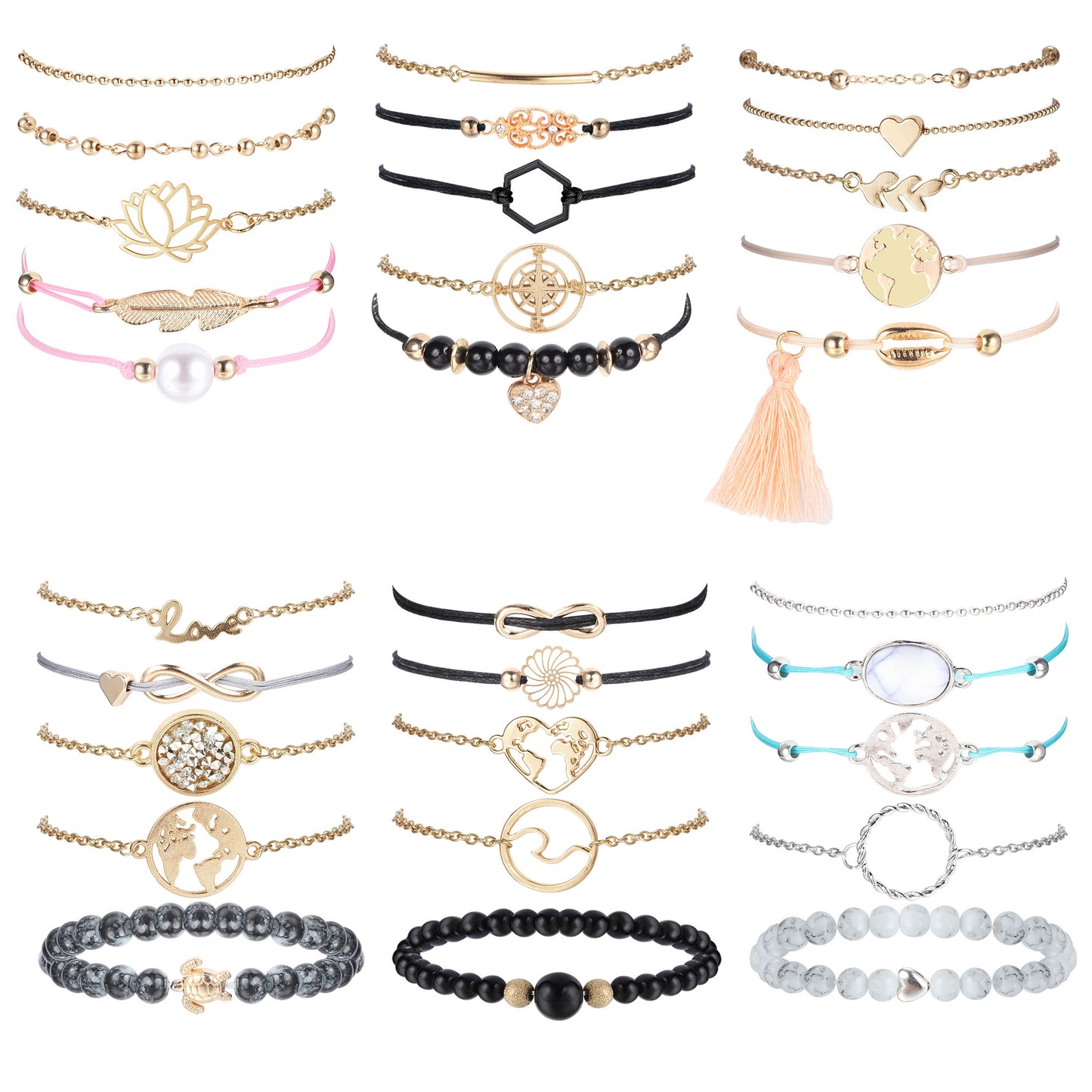 Women Multiple Stackable Layered Bracelets